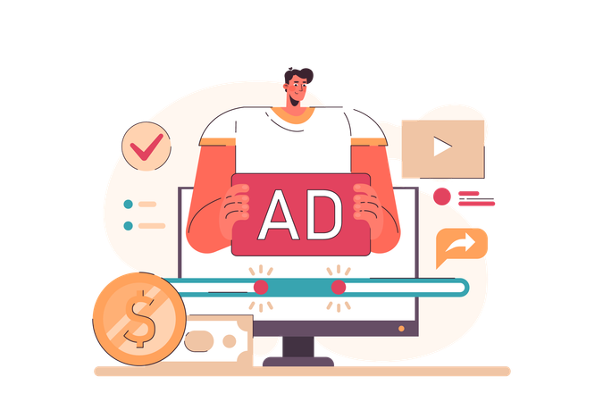 Man is doing online advertising  Illustration