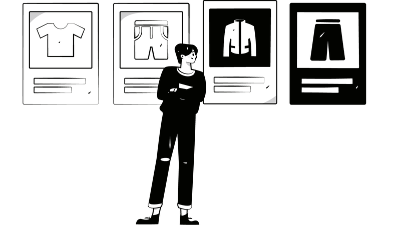 Man is doing online clothes purchase  Illustration