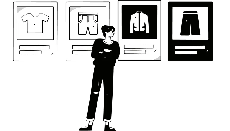 Man is doing online clothes purchase  Illustration