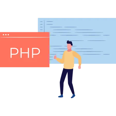 Man is doing PHP coding  Illustration