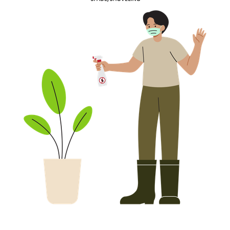 Man is doing plant pest control  Illustration