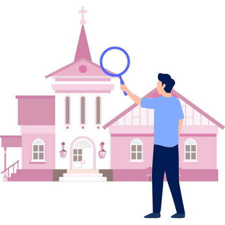 Man is doing research on church  Illustration