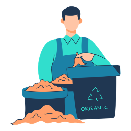 Man is doing waste composting  Illustration