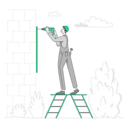 Man is drilling a hole Illustration