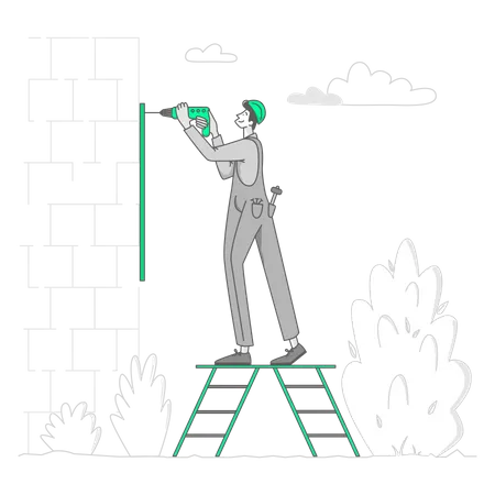 Man is drilling a hole  Illustration