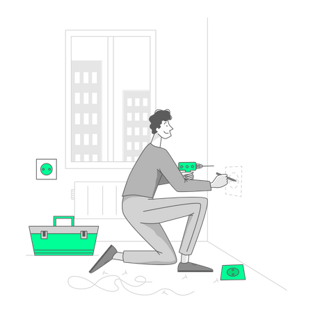 Man is drilling a hole for a socket  Illustration