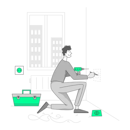 Man is drilling a hole for a socket  Illustration