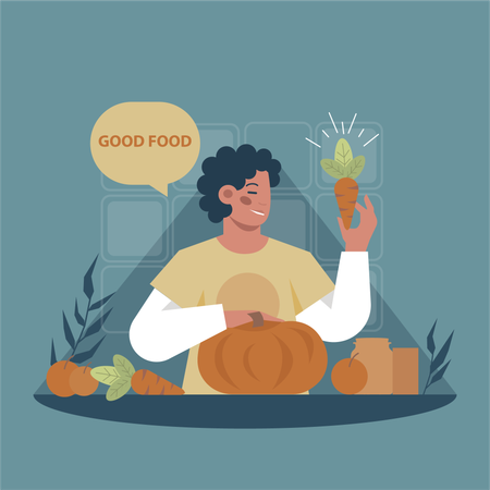 Man is eating healthy food  Illustration