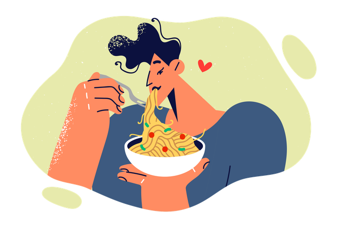 Man is eating noodles  Illustration