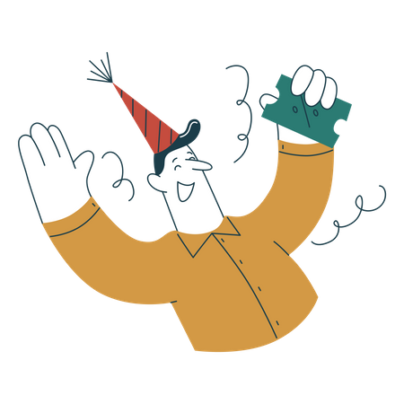 Man is excited about shopping coupon  イラスト