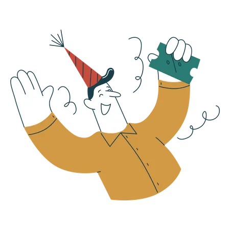 Man is excited about shopping coupon  イラスト