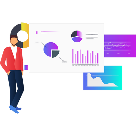 Man is explaining analysis chart  Illustration