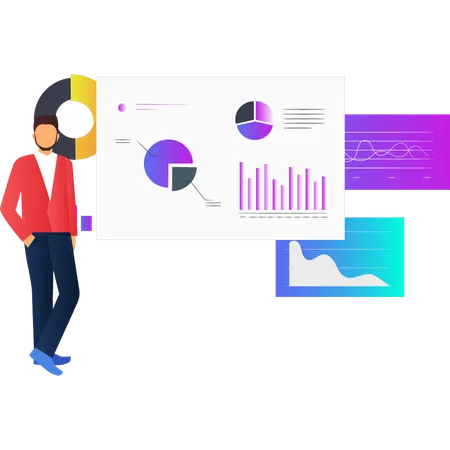 Man is explaining analysis chart  Illustration