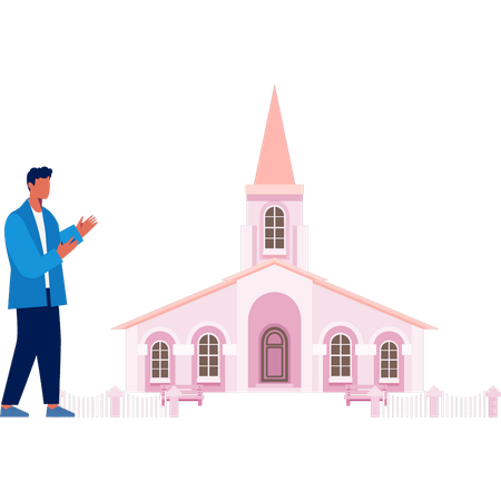 Man is explaining christmas church  Illustration