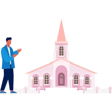 Man is explaining christmas church  Illustration