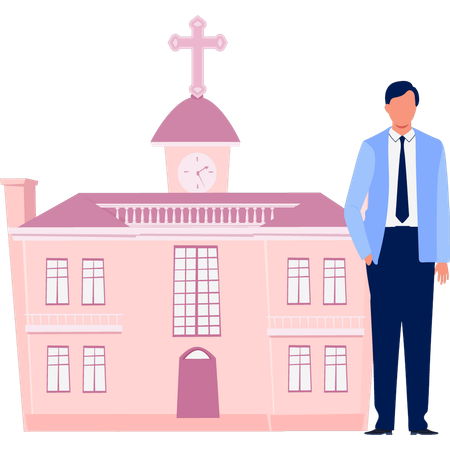 Man is explaining rustic church  Illustration