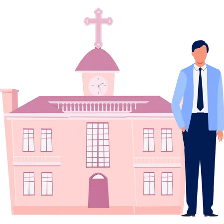Man is explaining rustic church  Illustration