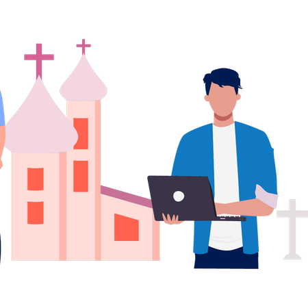 教会の場所を探している男性  イラスト