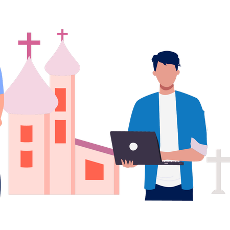 Man is finding church location  Illustration