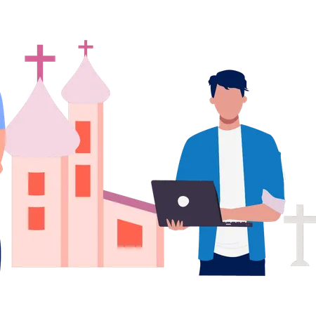 Man is finding church location  Illustration