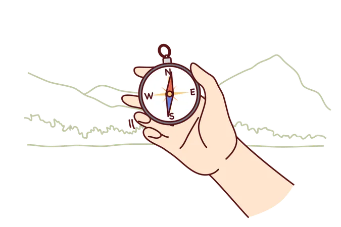Man is finding way in magnetic compass  Illustration