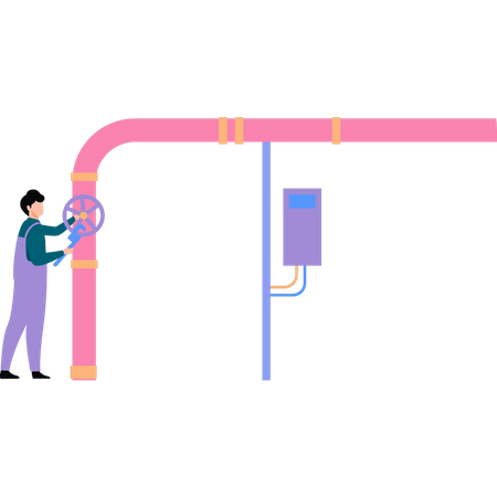 Man is fixing the pipe valve  イラスト