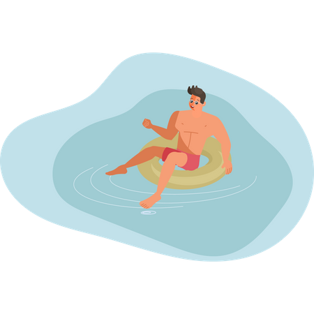 Man is floating on swimming ring Illustration