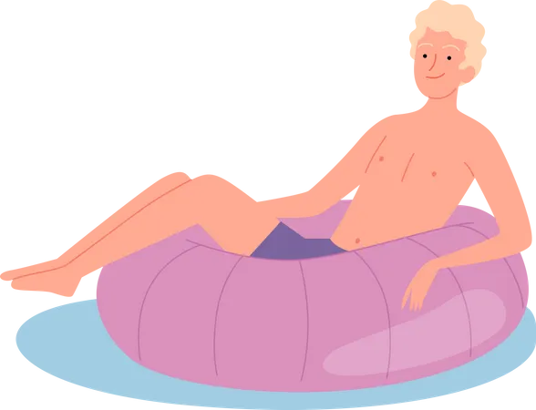 Man is floating on swimming ring  Illustration