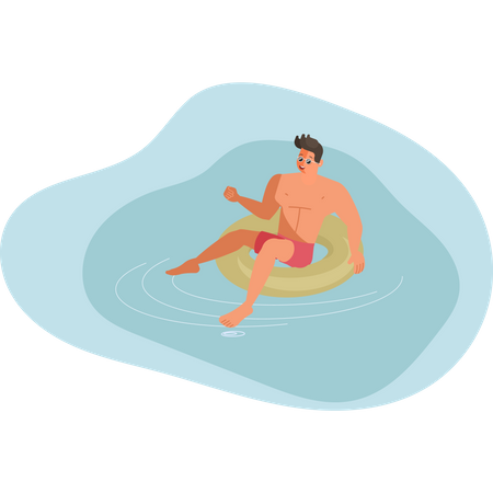 Man is floating on swimming ring  Illustration