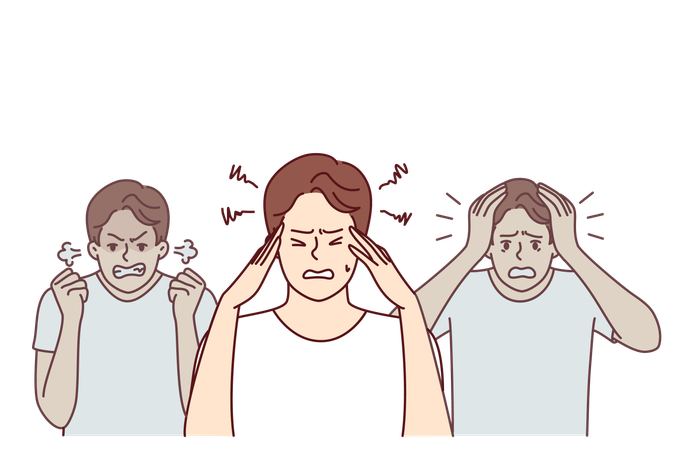 Man is frustrated and suffering from headache  Illustration