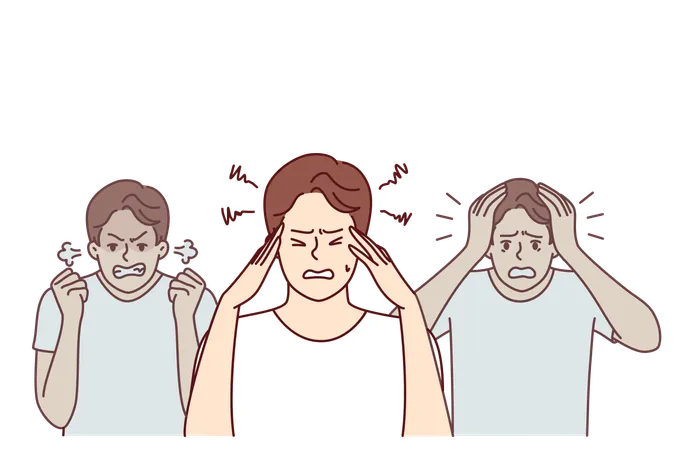 Man Experiencing Mental Suffering And Imbalance Associated With Age Related Hormonal Surges Affecting Mood Emotionally Unstable Guy Needs Help Of Psychotherapist Doctor Due To Onset Of Panic Attack Illustration