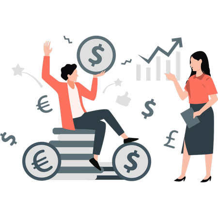 Man is getting profit in business teamwork  Illustration