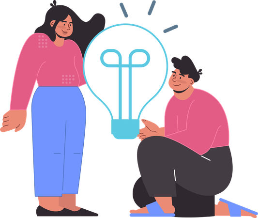 Man is giving innovative bulb to woman  Illustration
