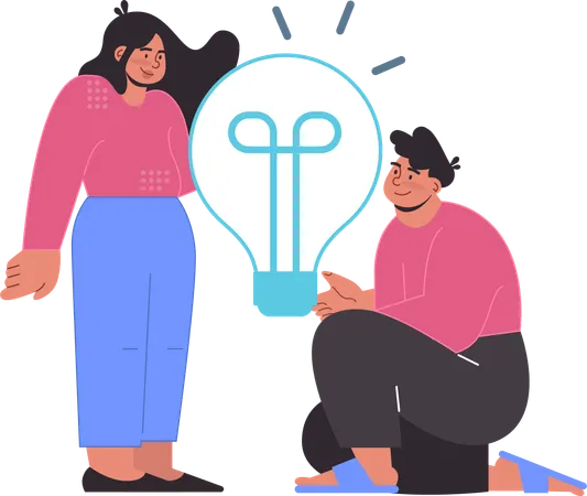 Man is giving innovative bulb to woman  Illustration