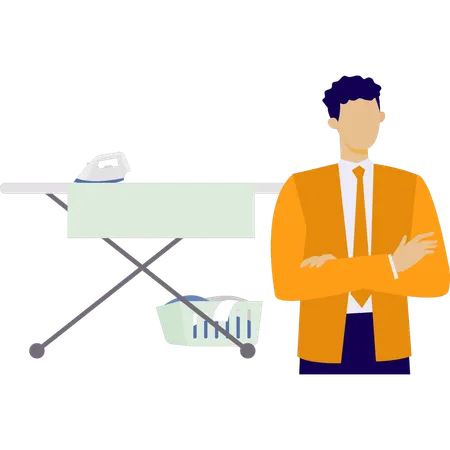 Man is giving iron clothe service  Illustration