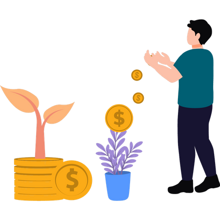 Man is growing money plants  Illustration