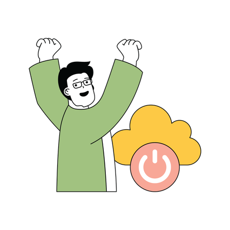 Man is happy after doing cloud switch off  Illustration