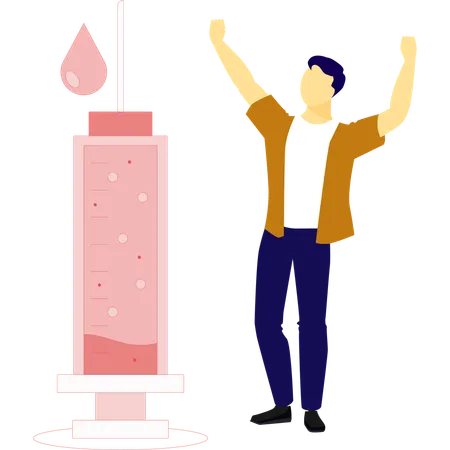 Man is happy with blood Syringe  Illustration