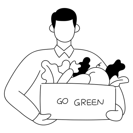 Man is harvesting organic plants  Illustration
