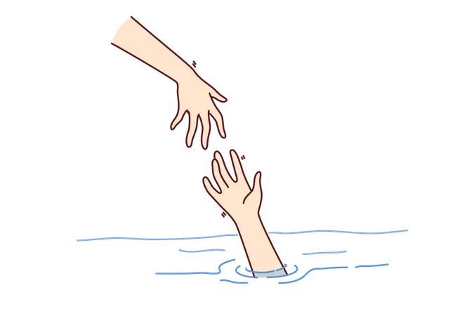Savior Hand Helps Drowning Man Get Out Of Water For Concept Getting Into Trouble And Importance Of Helping Those In Need Drowning Person Raises Palm As Metaphor For Business Bankruptcy Or Job Loss Illustration