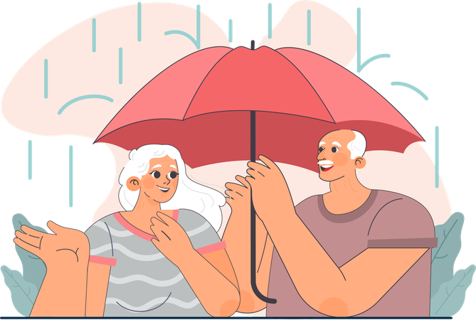 Man is helping woman in rainy weather  Illustration