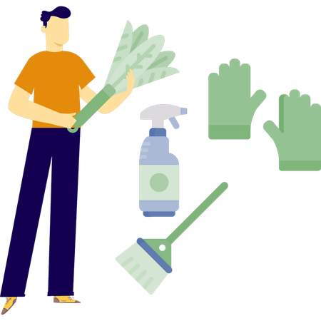 Man is holding cleaning duster  Illustration