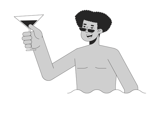 Man is holding cocktail at pool  Illustration