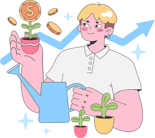 Man is holding money plant  Illustration