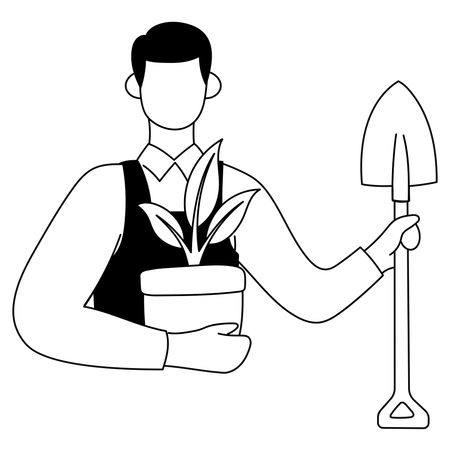 Man is holding pot and shovel  Illustration