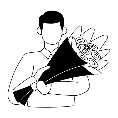 Man is holding rose bouquet  Illustration