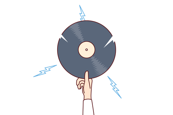 Man is holding Vinyl record disc for retro music  イラスト