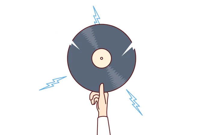 Man is holding Vinyl record disc for retro music  イラスト