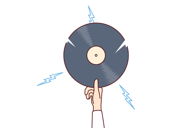 Man is holding Vinyl record disc for retro music  Illustration