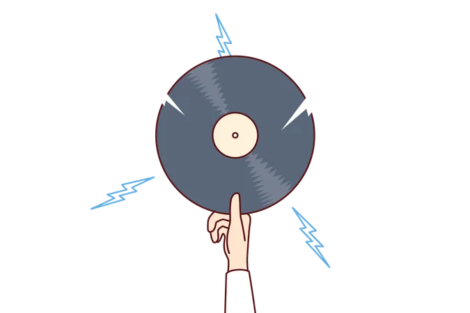 Man is holding Vinyl record disc for retro music  Illustration